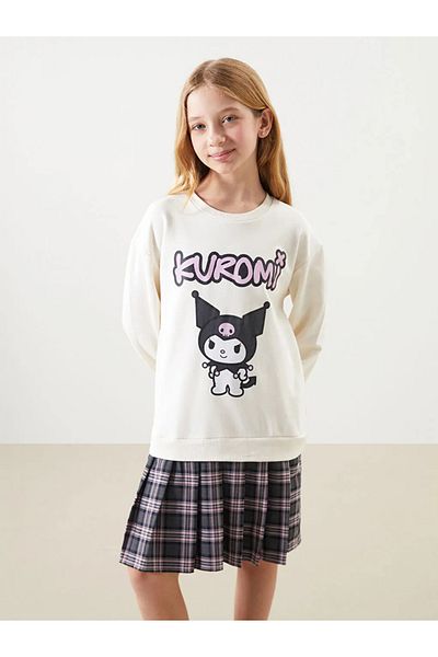 LC Waikiki LCW Kids Ecru Crew Neck Kuromi εμπριμέ φόρεμα για κορίτσια