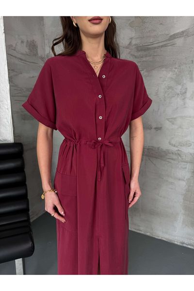 Elif Özbey Butik Rochie modal de buzunar cargo burgundy