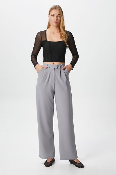 Ritnice Women's Flow Hook Closure Pocket Gray Fabric Trousers