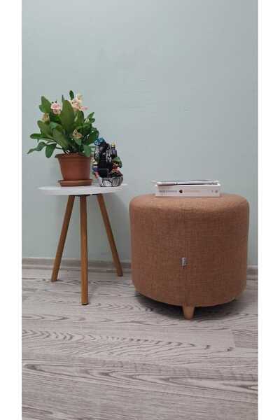 Papuli Ahşap Ayaklı Keten Yuvarlak Puf&bench Koltuk/tabure