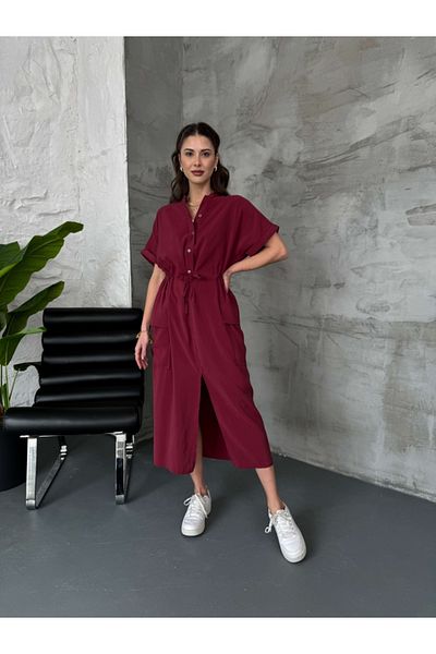 Elif Özbey Butik Rochie modal de buzunar cargo burgundy