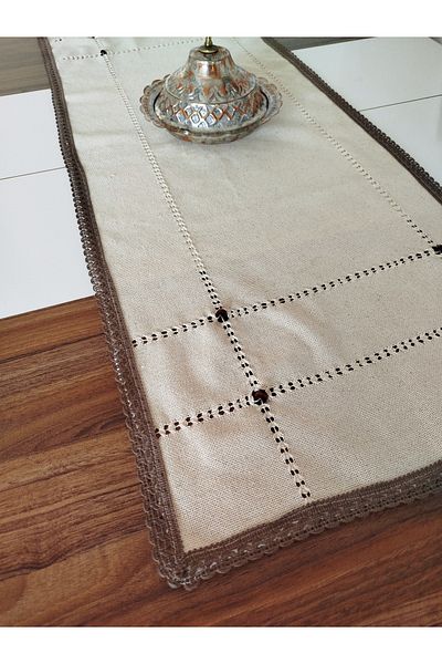 denizli hatırası Buldan Cendere Scutece Dantela Maro Mărgele Lucru manual Franjuri antice 45x100 cm Runner