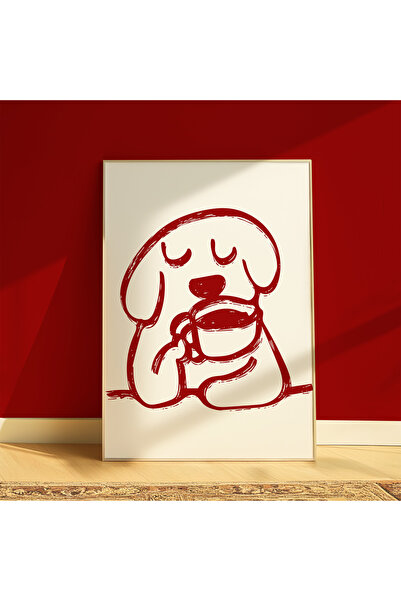 DES VU PRINT Kahve İçen Köpek Posteri, Mutfak Temalı Çerçevesiz Poster