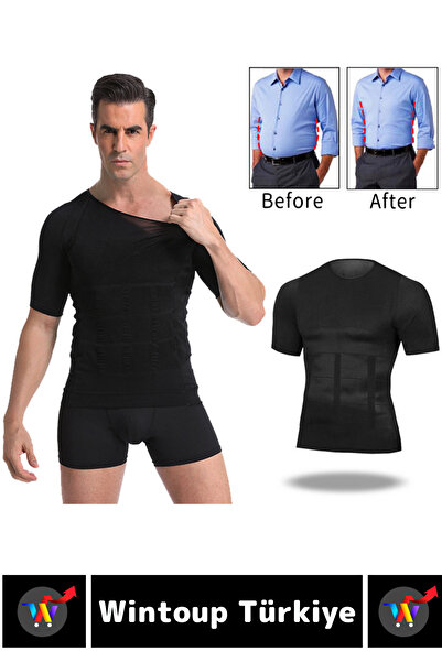 Wintoup Gynecomastia Upright Posture Corrector Belly Firming Elastic Men's Undershirt Corset Black-And-White Set of Two
