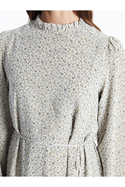 LC Waikiki LCWAIKIKI  Kadın Çiçekli Fırfırlı Dik Yaka  Elbise