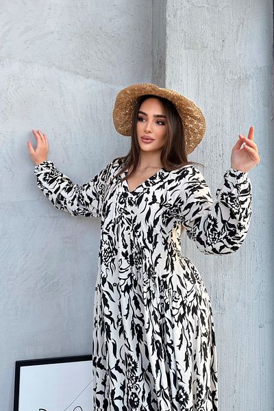 ASEDE 100% Viscose Bohemian Alaçatı Dress V-Neck Ethnic Patterned Viscose Dress Suitable for Hijab