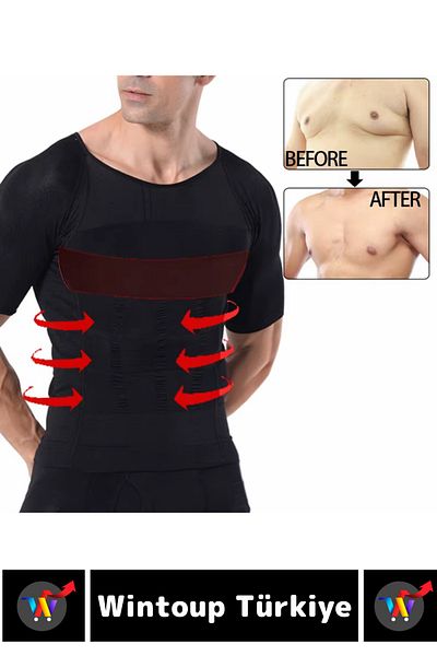 Wintoup Gynecomastia Upright Posture Corrector Belly Firming Elastic Men's Undershirt Corset Black-And-White Set of Two