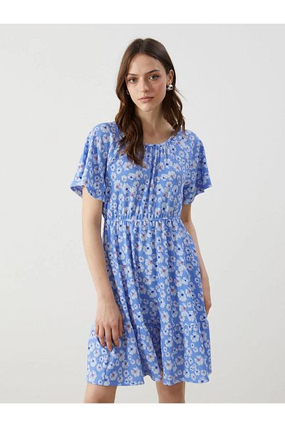 LC Waikiki Rochie de damă cu decolteu albastru cu flori
