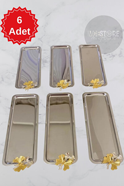 MGEStore 6'lı Baton Paslanmaz Çelik Kelebek Aksesuarlı Gümüş Servis, Çay, Kah...