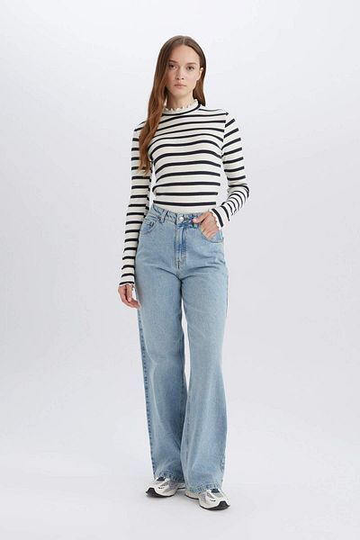 DeFacto Tricou cu mânecă lungă pentru femei albastru bleumarin C5403ax/nv173