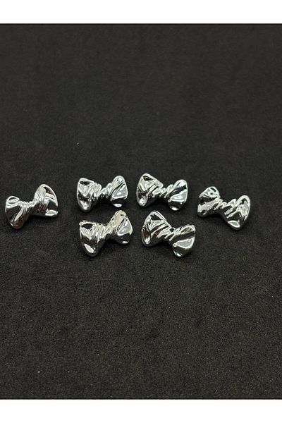 BEİLYS COSMETİCS & ACCESSORY Silver Button 6 Li Bow 1,17 cm (Bd19)