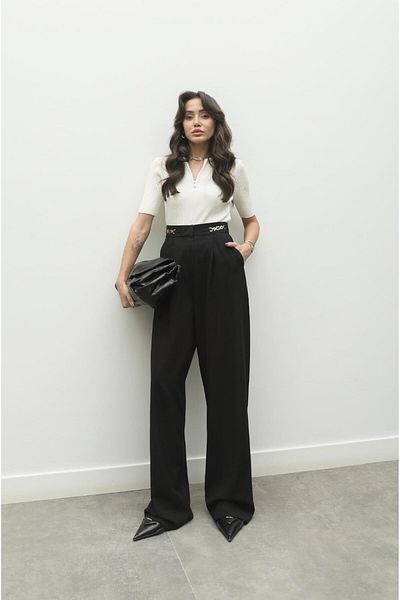 Havoş Black Accessory Detailed Palazzo Trousers