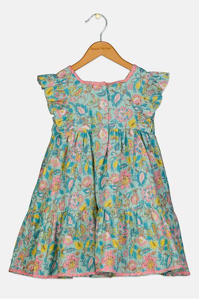 Nicole Miller Toddlers Girl Floral Print Dress, Green Combo