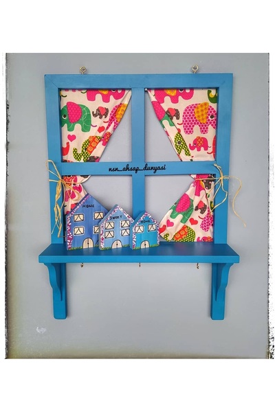 Home Mavi balkon dekoru,ahşap pencere ve 3lu ahşap ev set