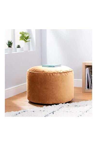 House One بوف دائري مخملي على شكل كيس حبوب - عاجي - 55x55x35 سم