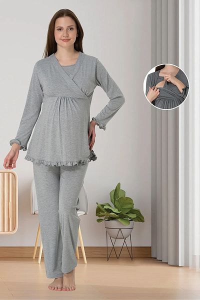 by İGP Maternity Maternity Dressing Gown Pajama Set with Hidden Breastfeeding Feature