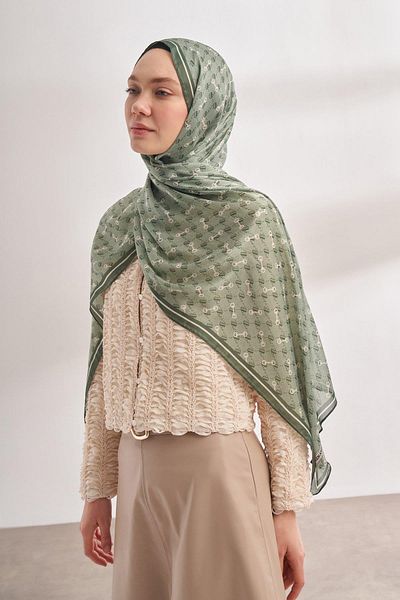 ARMANDA Σάλι Voile Monogram Pattern 3361-linen Green