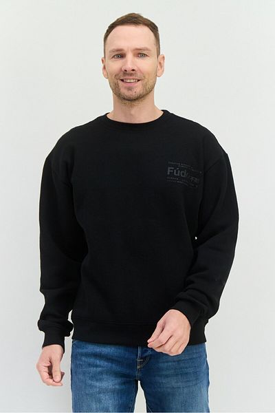 Fudo Men Crew Neck Long Sleeves Brand Logo Sweatshirt, Black