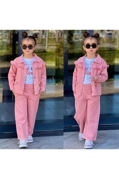 ipekkids Girls' Clothing Good Vibes Gabardine Spanish Girls' Set