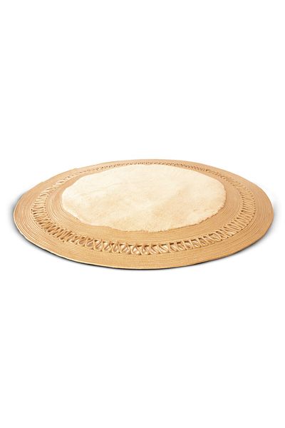 Klappe Design Wicker Jute Non-Slip Beige Base Wavy Carpet Mat, Bathroom, Entrance, Garden, Office