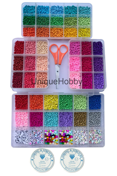 uniquehobby Σετ 3 κουτιών για σχεδιασμό κοσμημάτων, με χάντρες άμμου και συνδ...