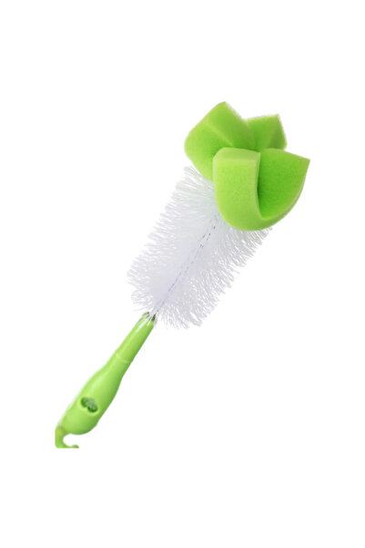 AMCHI BABY فرشاة ناعمة لتنظيف الزجاجة والحلمة مع إسفنجة، خطاف - أخضر