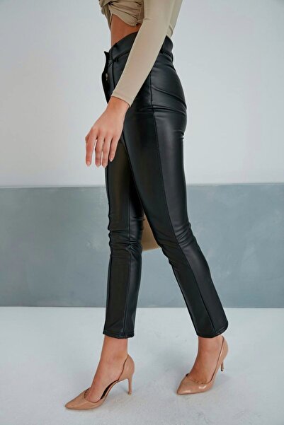 Freya Önü Dikişli Şardonlu Likralı Deri Pantolon