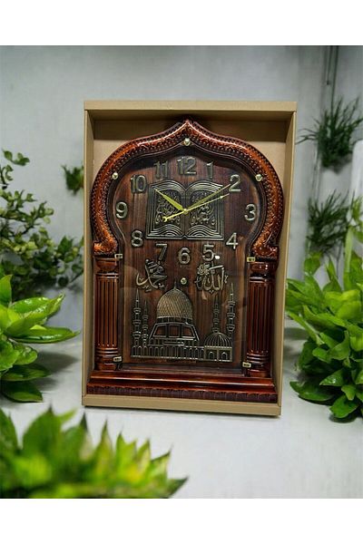 Generic ساعه حائط لون بني مع ذهبي علي شكل مسجد