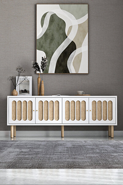 Onouqo İskandinav Tv Sehpası ,tv Ünitesi , Konsol Jüt Kumaşlı Mdf E180xd39xy49cm (ÖZEL TASARIM)