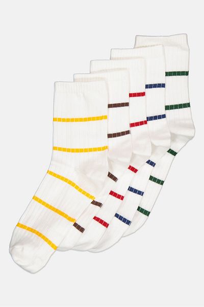 XOXO Women 5 Pairs Stripe Print Long Socks, Multicolor