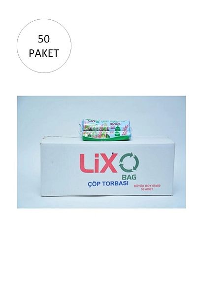 LİXO Large Size Garbage Bag 65 x 80 cm 10 Pieces Roll x 50 Pack = 500 Pieces (Blue)