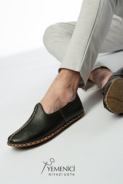 YEMENİCİ NİYAZİ USTA Erkek Hakiki Deri El Yapımı Ceviz Yeşili Yemeni - Geleneksel & Rahat Günlük Ayakkabı - YNE2004 - 41