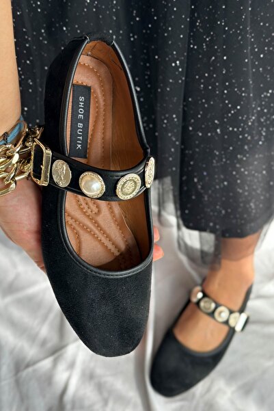 Shoebutik Brianna Чорна замшева шпилька Деталь Жіночі балетки