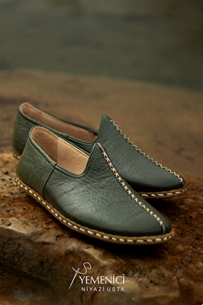 YEMENİCİ NİYAZİ USTA Erkek Hakiki Deri El Yapımı Ceviz Yeşili Yemeni - Geleneksel & Rahat Günlük Ayakkabı - YNE2004 - 41