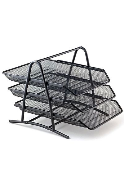 GPTURKGRUP Bion Perforated Black Document Shelf - Set of 3
