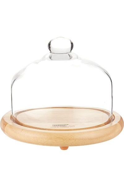 Billi Wooden Cheese Dome With Glass Lid Gw-927, Multi-Colour