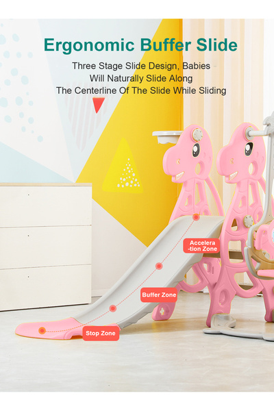 Ma Baby 4 in 1 Toddler Slide Swing Set, Includes Slide, Swing, Basketball Hoop, and Climber