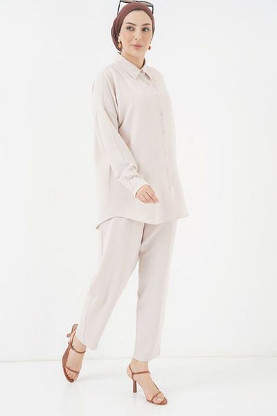 Gökyüzü Moda 6593 Oversize Double Set - Cream