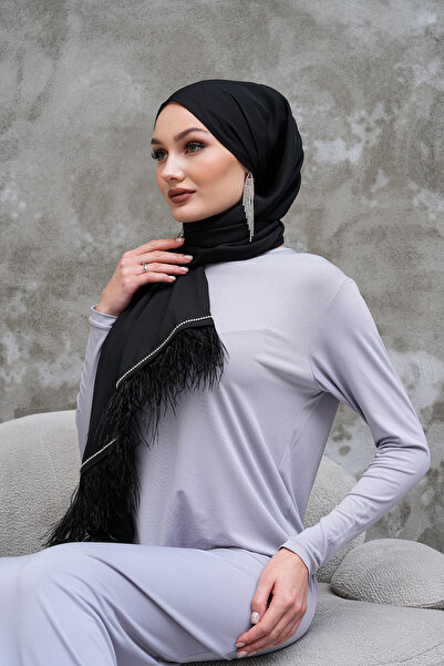 AGH Değerli Hediyeler Πολυτελές σάλι με πέτρινα αξεσουάρ κρεπ σιφόν Χειροποίητο σάλι με πούπουλα