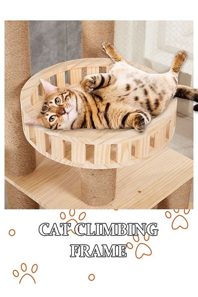 KidLe Solid Wood Cat Tree Cat Tower Cat Climbing Frame