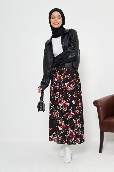 RTBUTİK Floral Patterned Hijab Long Skirt, Hijab Skirt, Mother Skirt, Mother Gift, Long Skirt