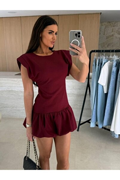 Modayakamoz Rochie mini cu volan pentru femei, cu decolteu rotund