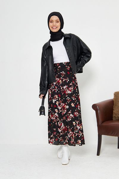RTBUTİK Floral Patterned Hijab Long Skirt, Hijab Skirt, Mother Skirt, Mother Gift, Long Skirt