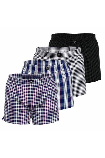 BUGATTI Herren Boxershorts, 4er Pack - Web-Shorts, Baumwolle, Karo-Muster