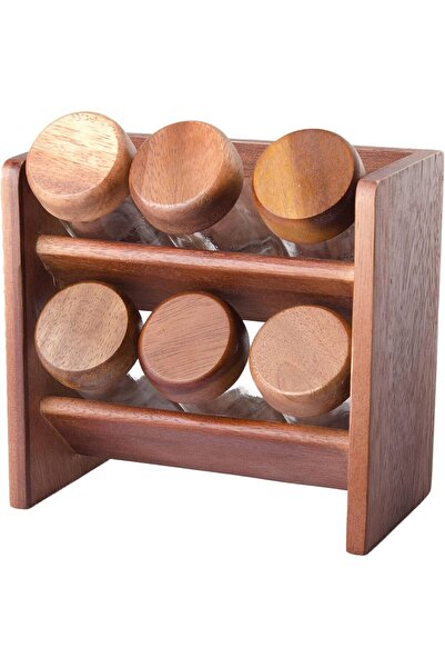 Billi 6 قطع من زجاجات التوابل مع رف خشبي Aca 216/6Wl، بني