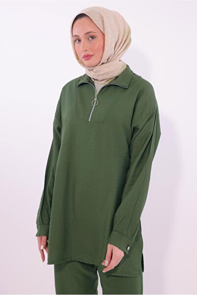 TRENDTESETTÜR Women's Khaki Zippered Pants Suit t 5274