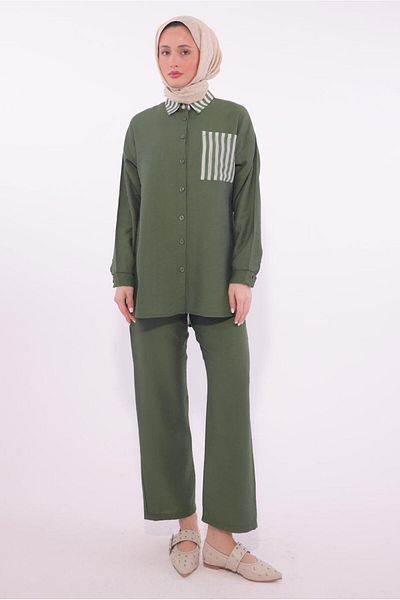 TRENDTESETTÜR Women's Khaki Striped Pants Suit t 8574
