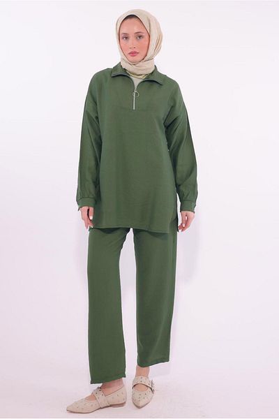 TRENDTESETTÜR Women's Khaki Zippered Pants Suit t 5274