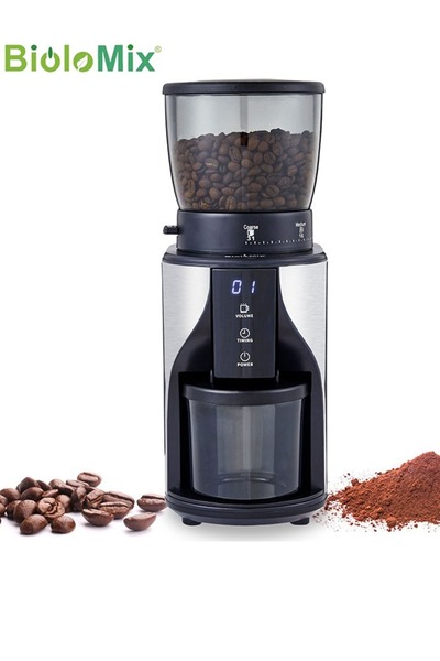 BioloMix مطحنة حبوب القهوة الكهربائية بشفرة من الفولاذ المقاوم للصدأ و31 إعداد طحن لتحضير من 1 إلى 10 أكواب