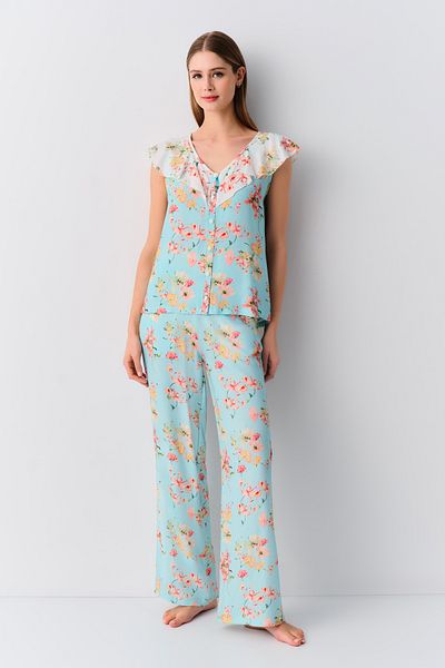 SUWEN Set pijama masculin cu bretele cu flori